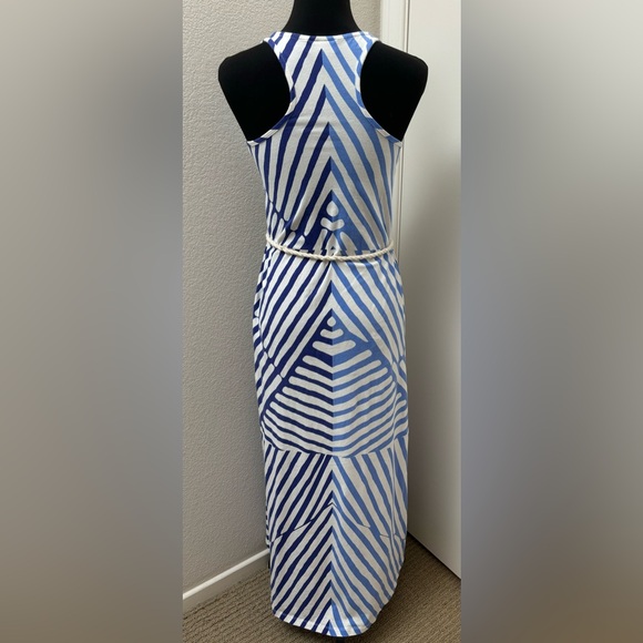 LOFT petite maxi dress cotton‎ knit stretchy xxsp summer nautical blue white - Picture 2 of 12
